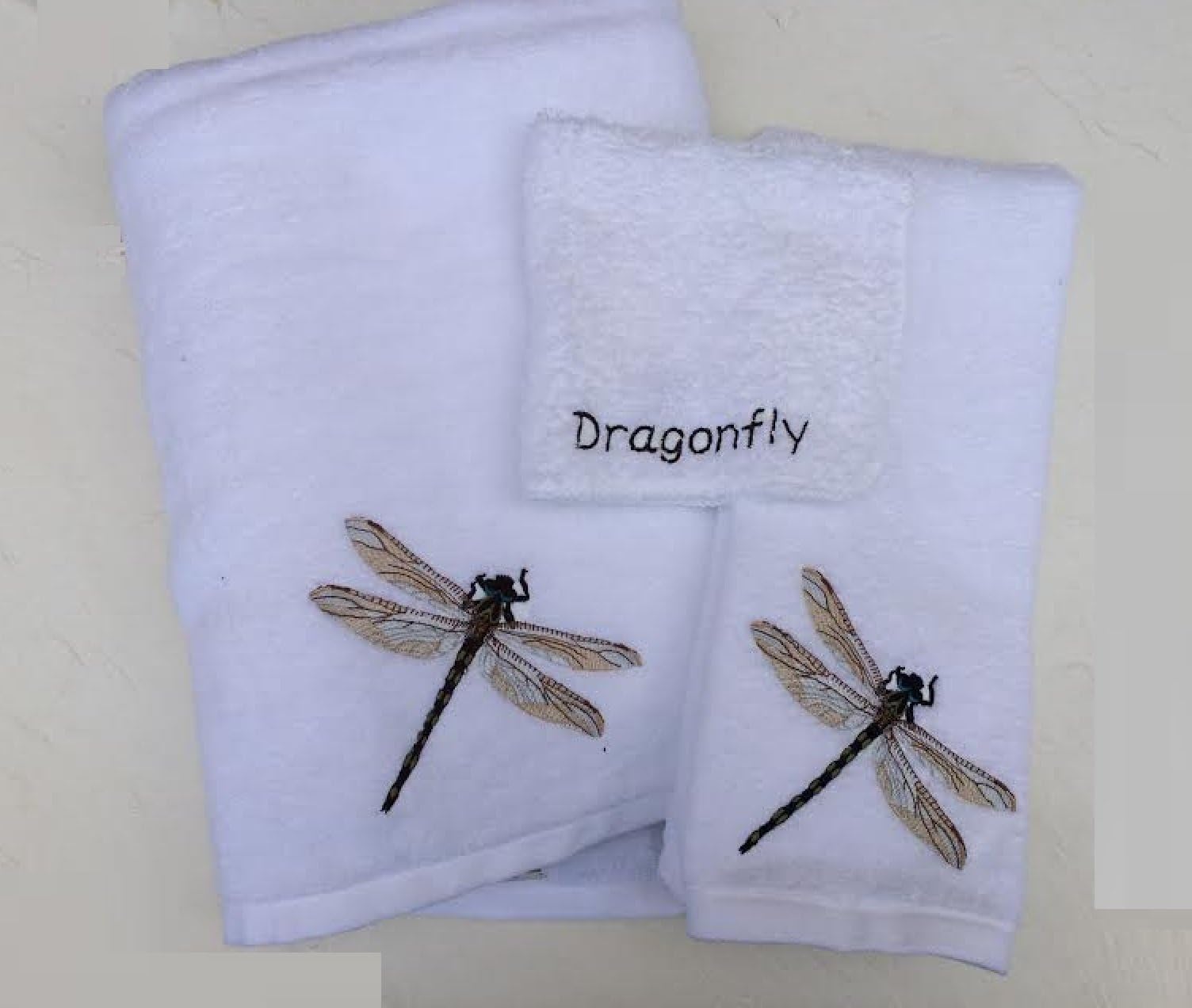 Kassafina Embroidered Dragonfly ~ 3 Pc. Towel Set