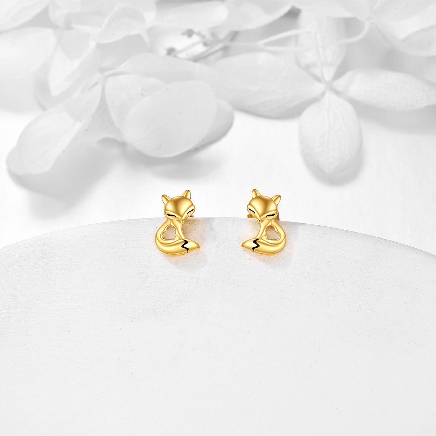 KECHO 14k Solid Gold Fox French bulldog Highland Cow Turtle Owl Penguin Earrings for Women Cute Animal Stud Earring Birthday Christmas Gifts
