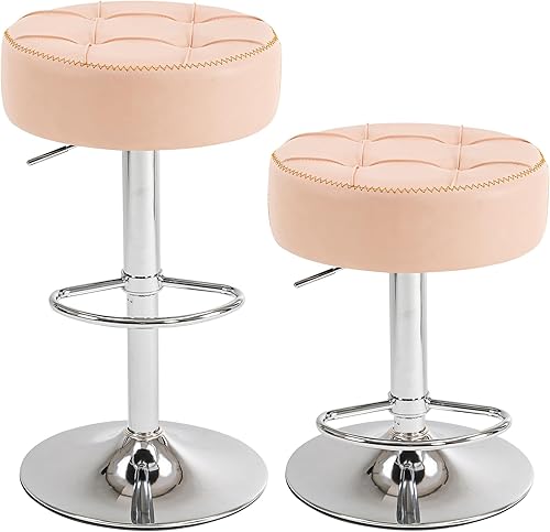 Miniatura 1 de Purgreen Modernos taburetes circulares giratorios de altura ajustable, silla giratoria de altura de mostrador de 360, cómodo asiento de piel