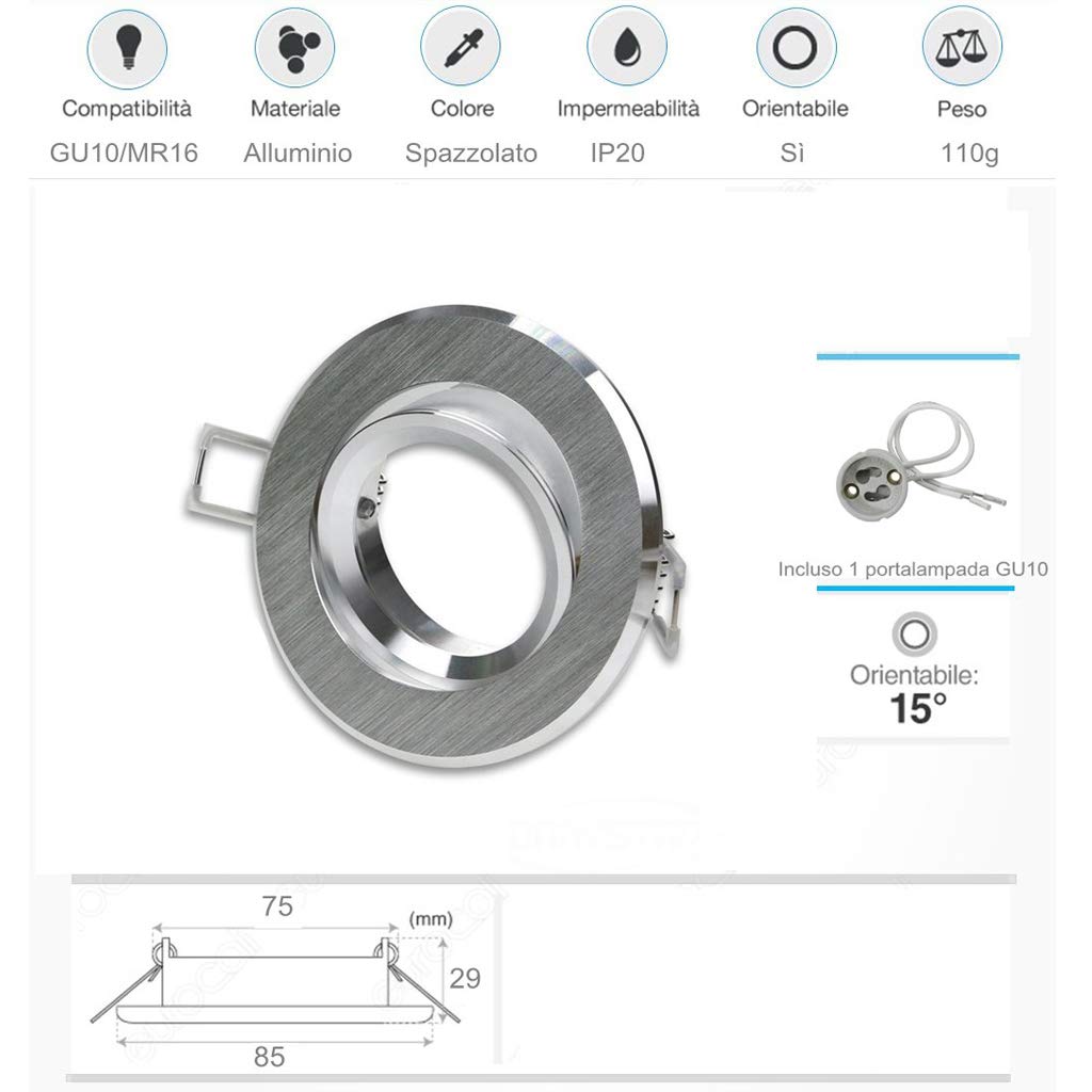 Portafaretto da incasso GU10 Bama, quadrato, bianco, orientabile, foro incasso 7.5 cm | Leroy Merlin