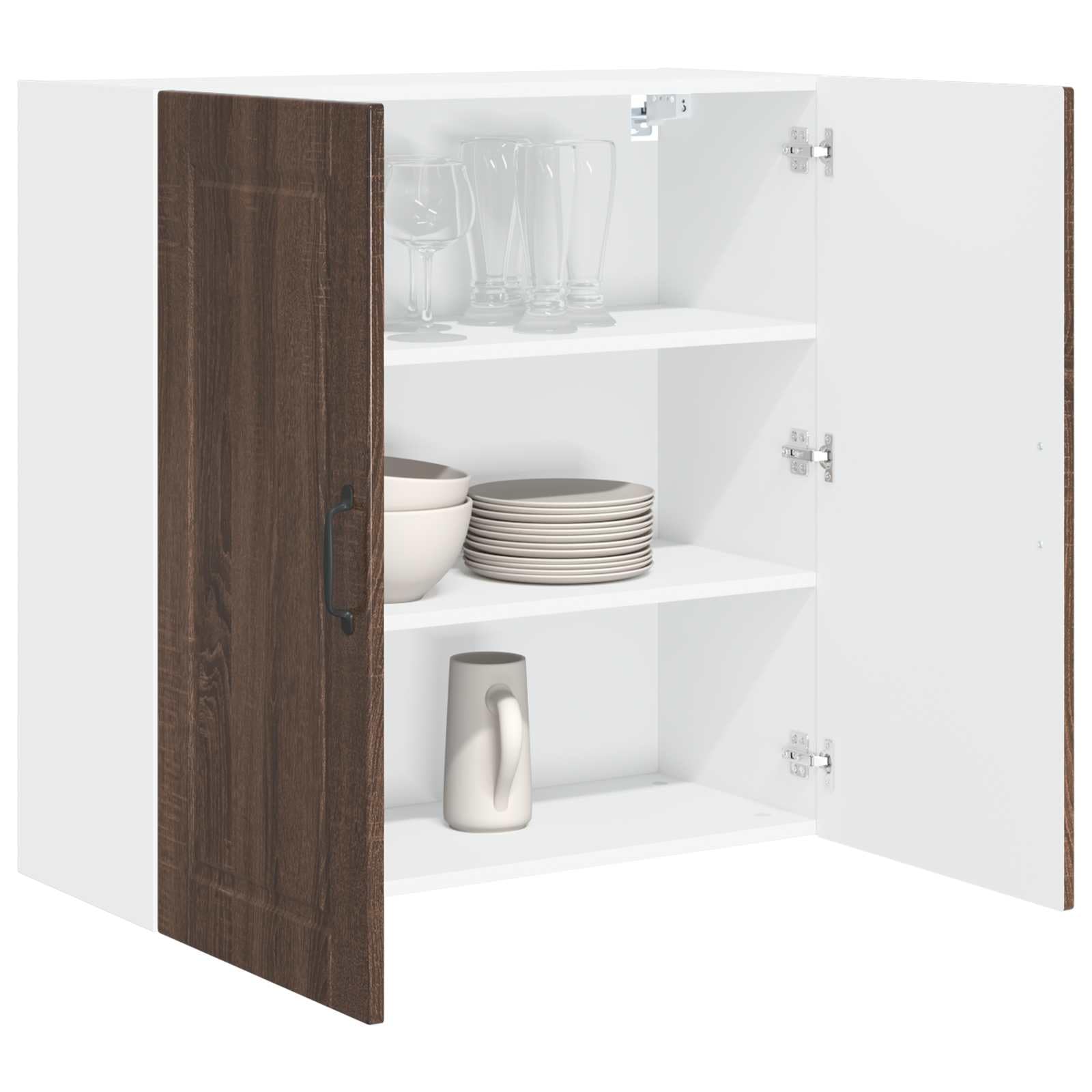Armoire murale Porto marron aspect chêne 80 x 31 x 80 cm avec espace de rangement Meuble de cuisine en bois flexible Montage mural Idéal pour les cuisines modernes et les garde-manger