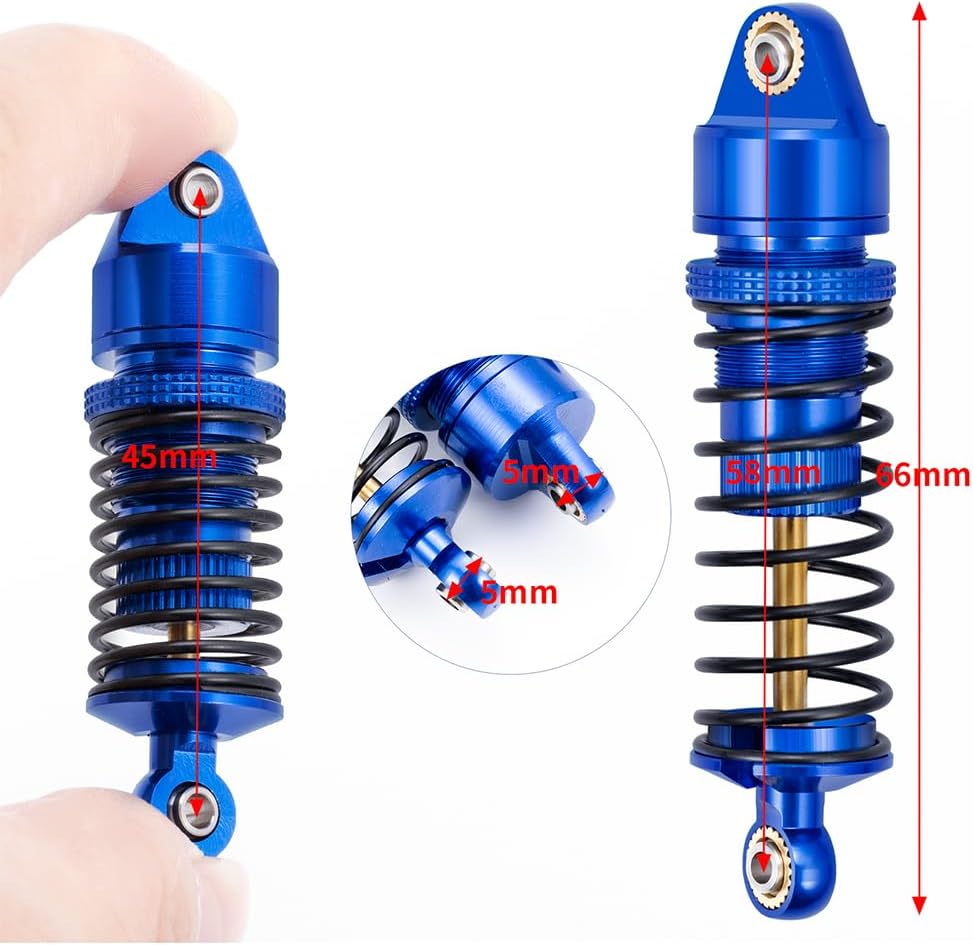 Aluminum Shock Set 58mm Front Rear Shocks Damper for Arrma 1/18 Granite Typhon Mojave Grom RC Crawler Upgrade (Blue)
