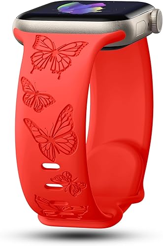 Miniatura 1 de IKANFI Correas de silicona grabadas con estampado floral de leopardo compatibles con Apple Watch Band de 1.614 in, 1.575 in, 1.496 in, 1.772 in,