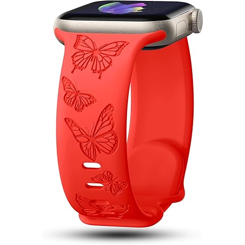 Butterfly Engraved Bands Compatible with Apple Watch Band 41mm 40mm 38mm 49mm 45mm 44mm 42mm Women, Silicone Butterflies Embossed Strap for iWatch Bands Series SE 9 8 7 6 5 4 3 2 1