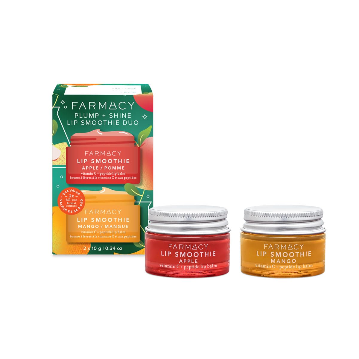 Farmacy Plump + Shine Lip Smoothie Duo  Peptide Lip Balm  Lip Moisturizer  & Plumper with Vitamin C  Apple & Mango with High Gloss Finish - BigaMart