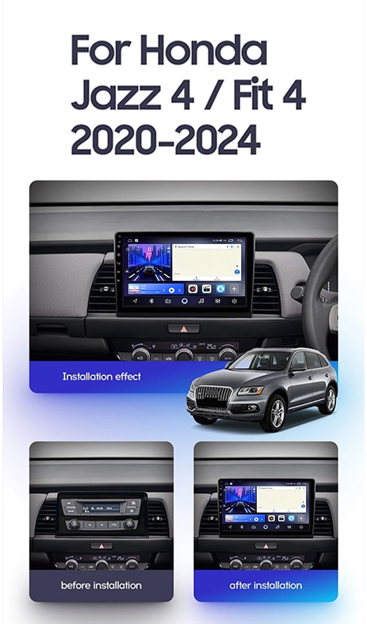 Autoradio Android per Honda Jazz 4 Fit 4 GR GS 2020-2024 Schermo Touchscreen QLED Android Auto CarPlay Musica Wireless/Bluetooth/FM/AM/RDS/WiFi/GPS/ADAS DVR/Ventola Raffreddamento