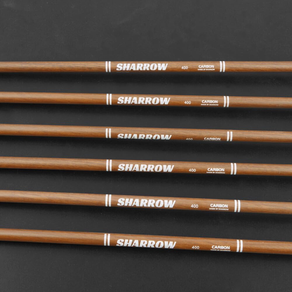 31" Wood Grain Pure Carbon Arrows 5" Natural Feather SP340/400/500/600 for Compound Recurve Traditional Bow Hunting & Target Practice