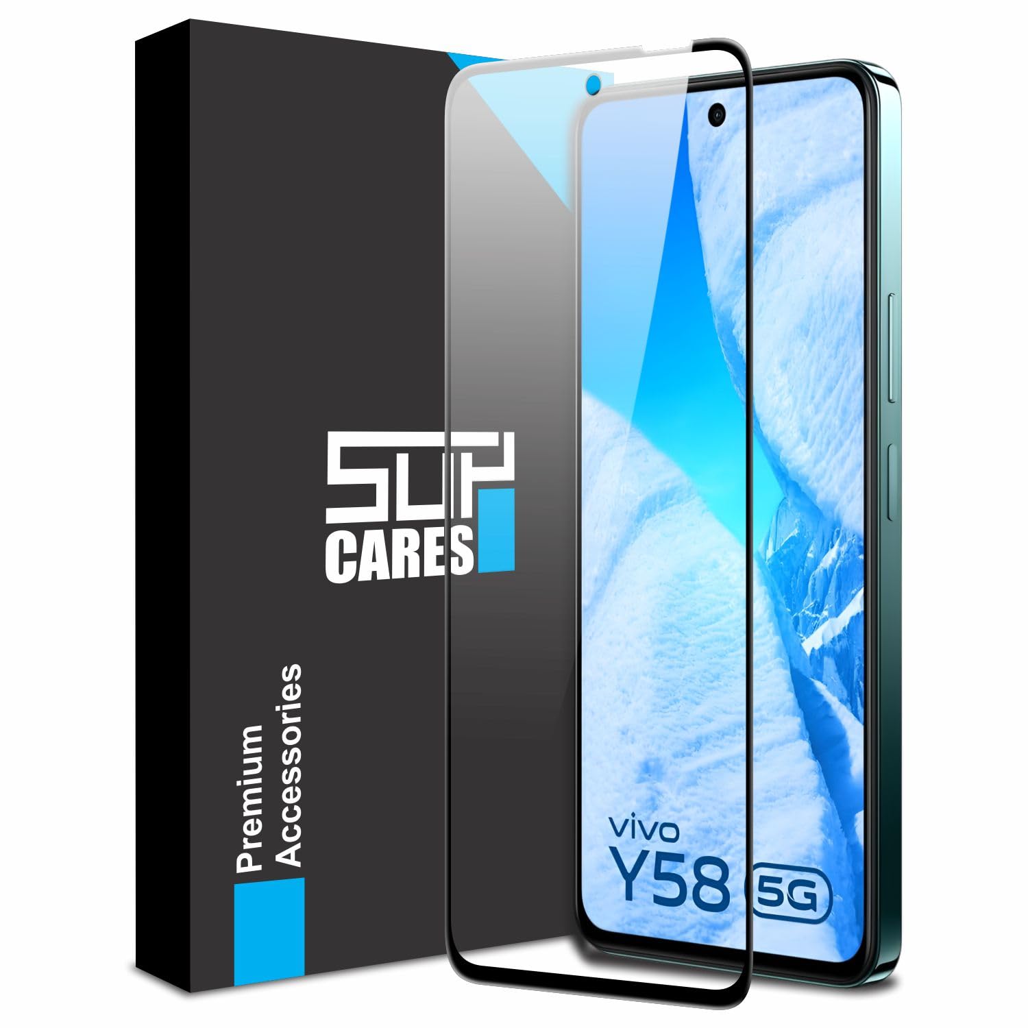 SupCares Military-Grade Gorilla Tempered Glass Screen Protector for Vivo Y58 (6.72 Inch) With Installation Kit | Edge to Edge Coverage | Black