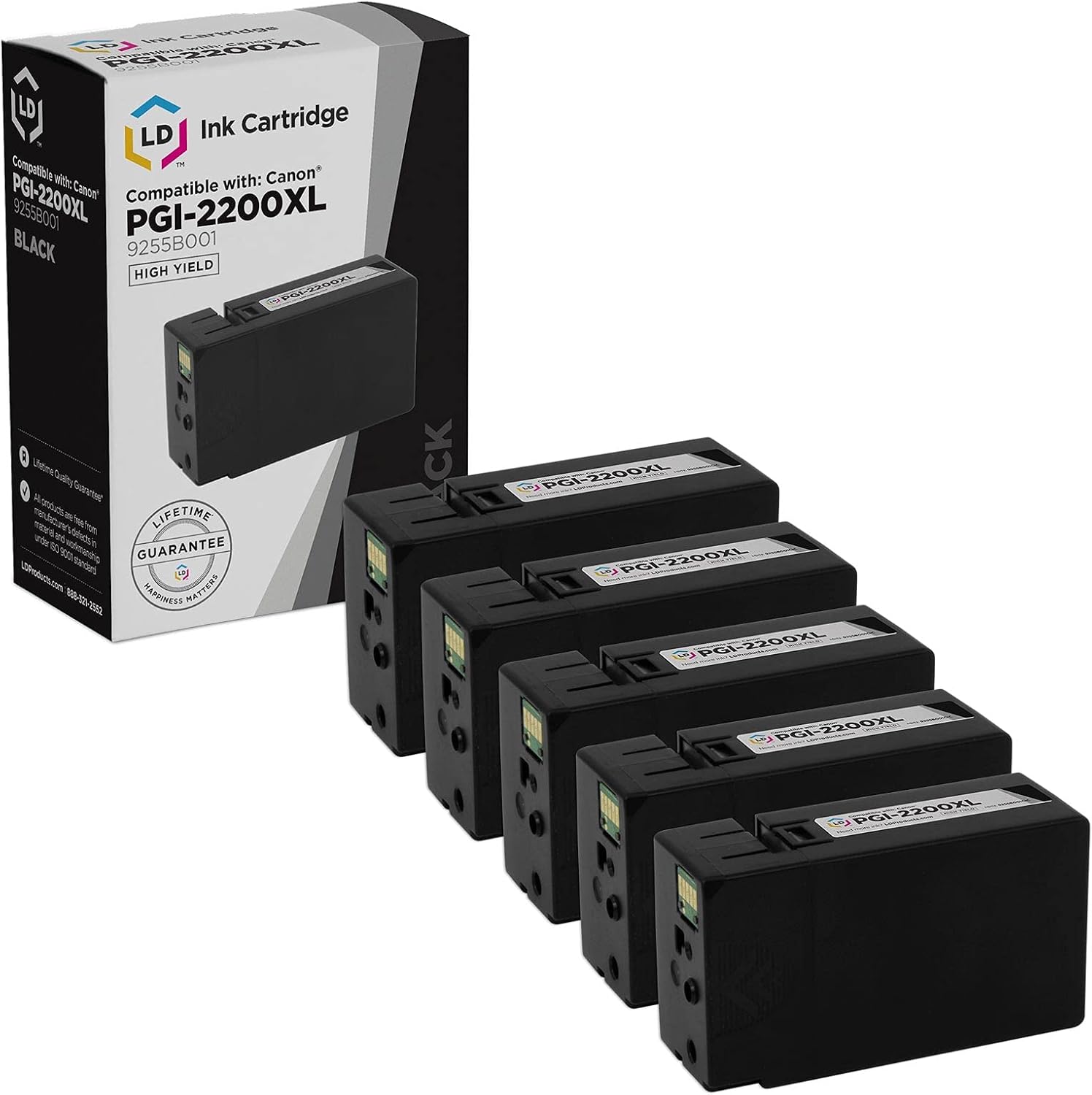 LD Compatible Ink Cartridge Replacement for Canon PGI-2200XL 9255B001 High Yield (Black, 5-Pack) Compatible with Canon MAXIFY MB5320 MB5020 iB4020 iB4120 MB5420 MB5120