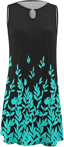 Miniatura 4 de Gesaofa Vestidos de sol para mujer 2024, con cuello redondo, sin mangas, casual, bohemio, vestidos de verano acampanados, vestidos de playa, Verde