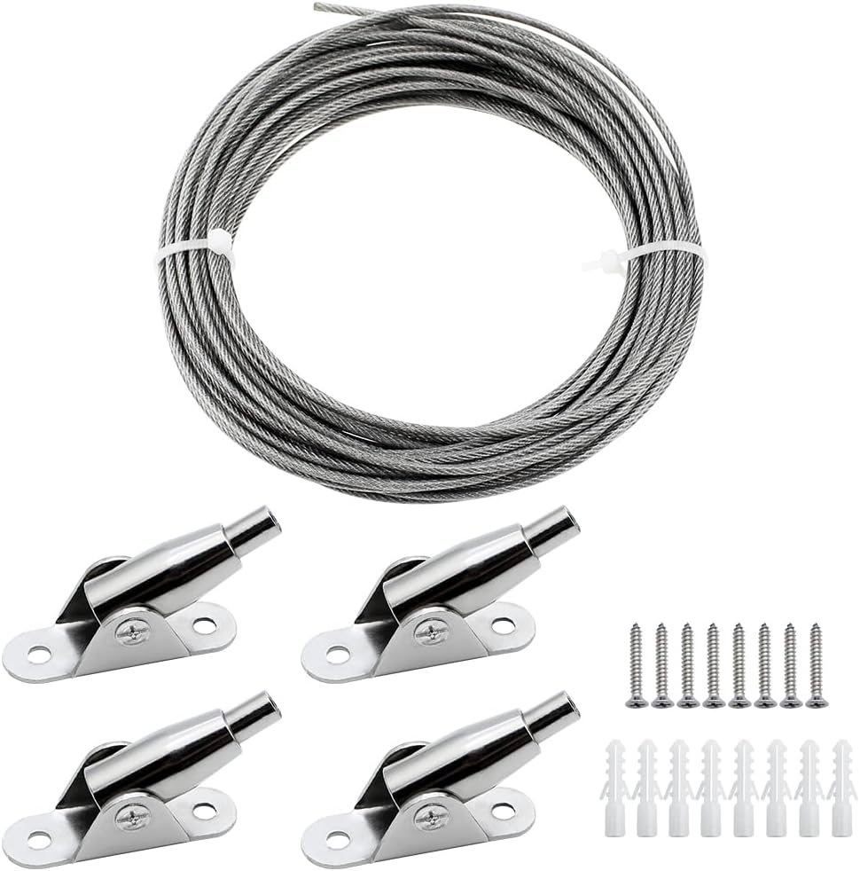 DXLing 2mm x 10m Picture Frame Hanging Wire 304 Stainless Steel Wire Spool PVC Coated Heavy Duty Photo Hanger Wire with Wire Rope Fixed Codes and Screws for Hanging Clothes Curtain Hold Up to 30 KG