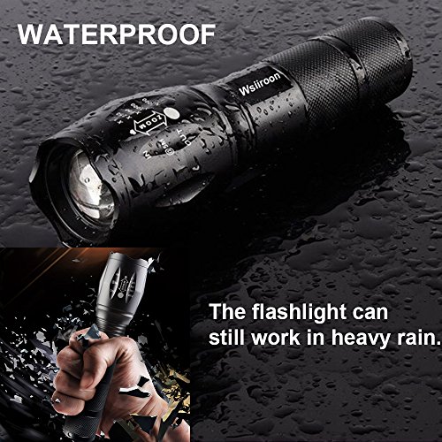 LED Flashlight - Wsiiroon 1600 Lumen XML-T6 Handhold Flashlight-Portable, Zoomable, Waterproof, Super Brightness with 5 Light Modes for Indoor and Outdoor Use, 2 pack (Batteries Not Included) - Thumbnail 5