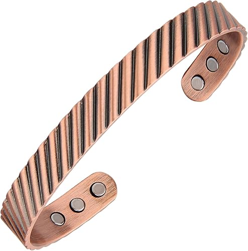Pulseras de cobre para hombres 99.99% cobre puro 7.3 pulgadas 3500 Gauss magnético ajustable Navidad regalo del día del padre