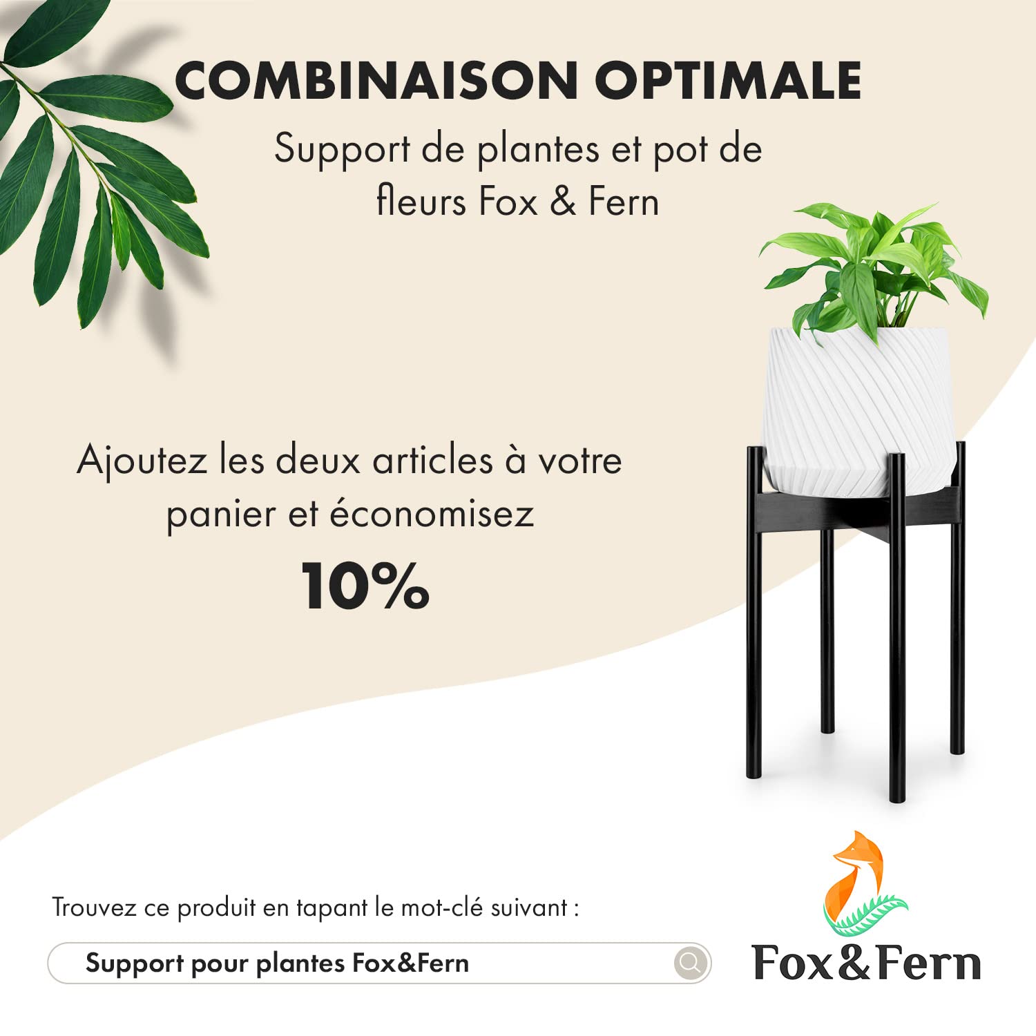 Fox & Fern Pot de Fleur Interieur, Pot pour Plantes en Polystone, Cache Plante Interieur et Extérieur Résistant UV et Gel, Fleur Exterieur Grande Taille, Jardinieres Exterieur Bouchon Drainage