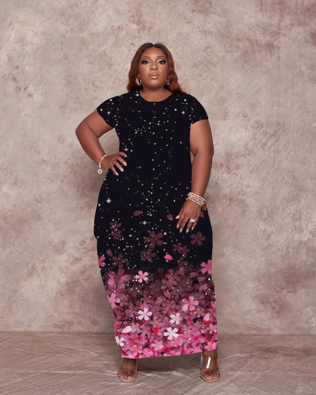Image of YeGine Oversize Tshirt Dress Plus Size Short Sleeve Maxi Dress with Pockets
