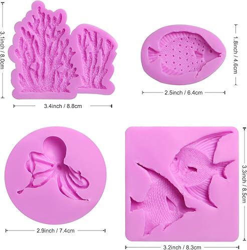 Miniatura 2 de Moldes de silicona para dulces de pescado con temática marina, pulpo coral, sepia, chocolate, para decoración de pasteles, decoración de cupcakes,
