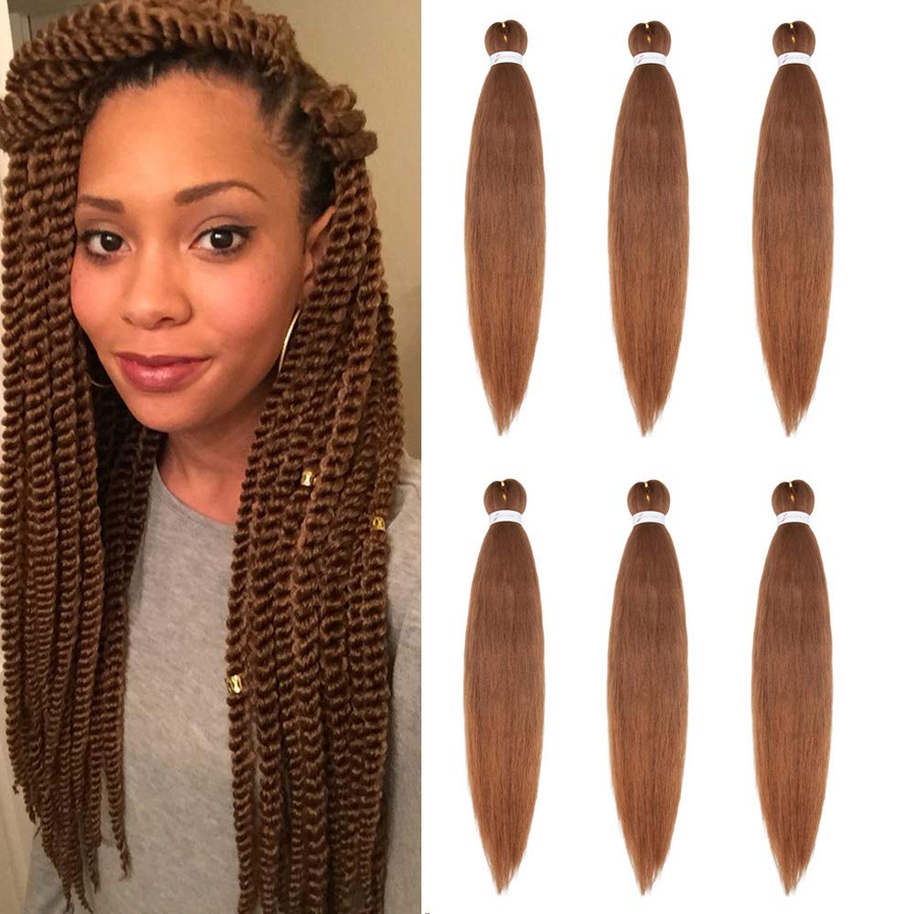 26"(65cm) SEGO 6PCS Extensiones Pelo Sintético para Trenzas Africanas [Castaño Caoba Claro] EZ Braids Crochet Braiding Hair (270g)