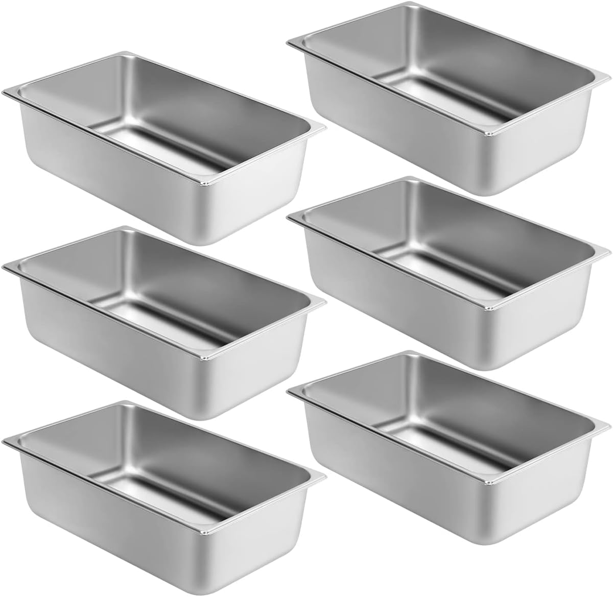 Steam Table Hotel Pans 1/1 Full Size 6 Inch Deep 0.9mm Thick 6 Pack, Stainless Steel Metal Tray Sets Food Storage Container for Restaurant Chafing Dishes Commercial Catering Supplies
