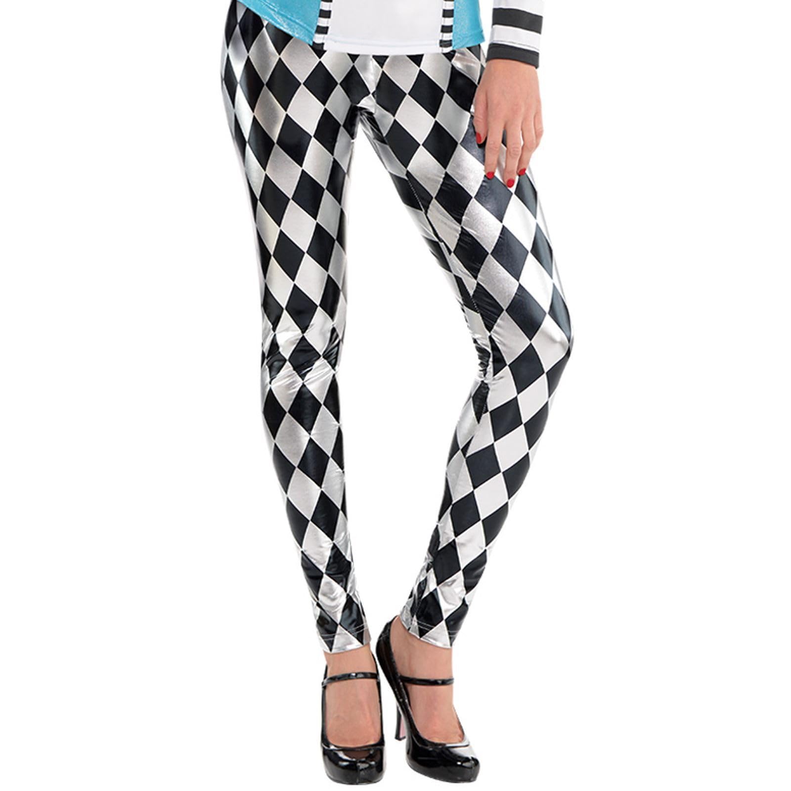Black & White Harlequin Leggings - Pack of 1 - Women’s Fancy Dress Trousers for Circus, Clown, Jester & Festival Costumes