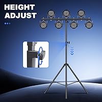 Vista 5 de Soporte de luces de DJ con barra redonda en T, trípode resistente Par Can para 7 luces, soporte de luz de escenario, altura ajustable de 41 a 95