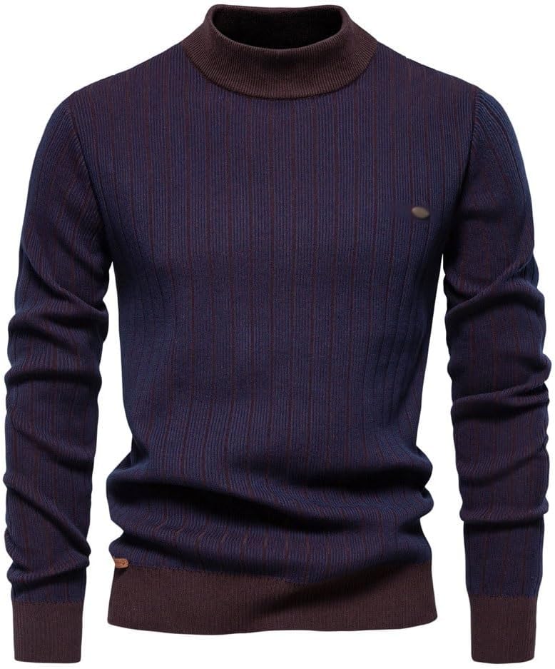 Half High Neck Slim Striped Top Men's Pullover Sweater Knit Sweaters