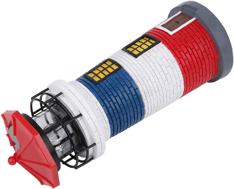 Oumefar LED Solar Lighthouse Statue Rotating Lawn Craft Decorations for Outdoor Light Garden Courtyard(Red+Blue+White)