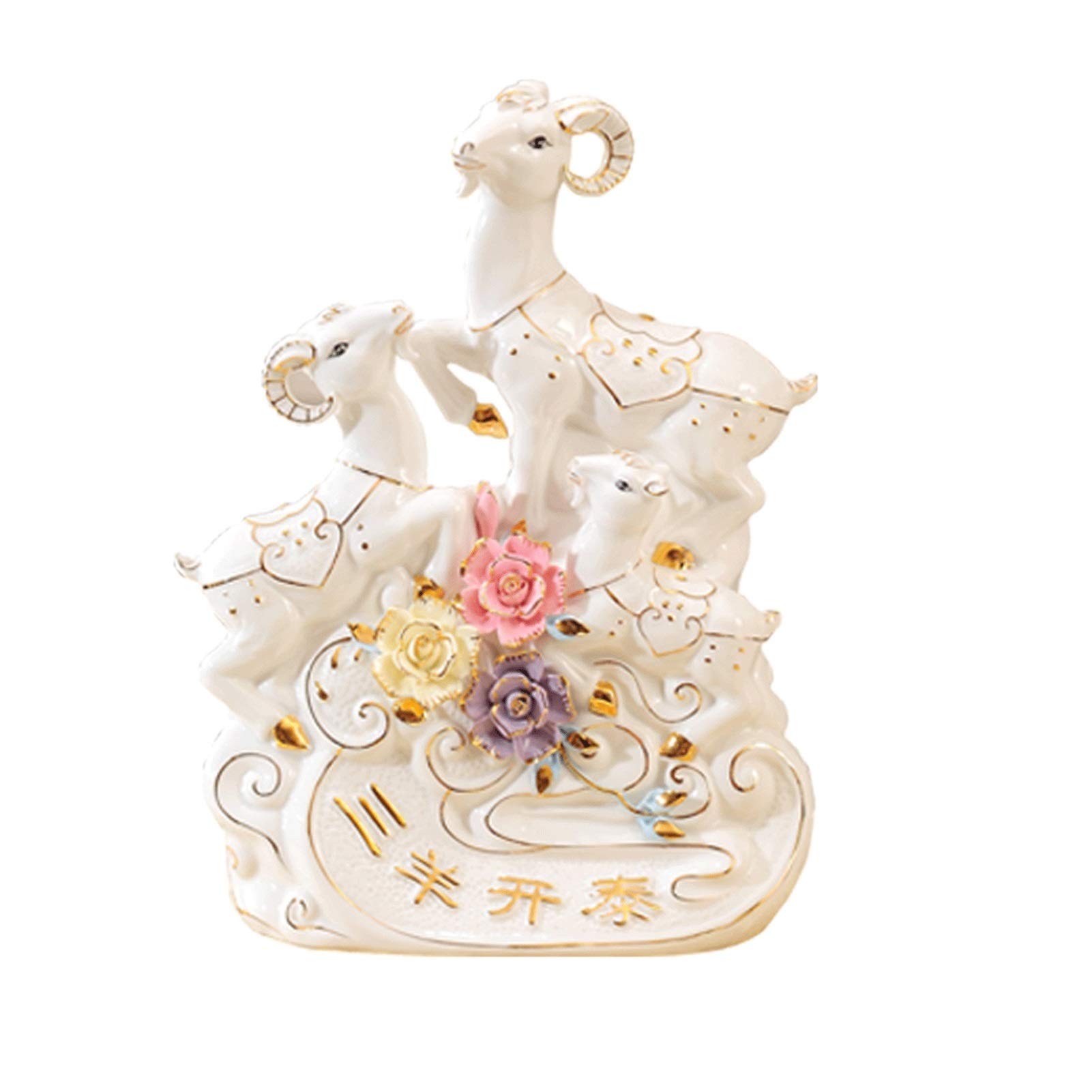 SBCGFY Sculpture Accent Ceramics Feng Shui Statue,Chinese Zodiac Animal Goat Ornaments Home Office Table Top Decor Figurine Gift Collection Tabletop Statue