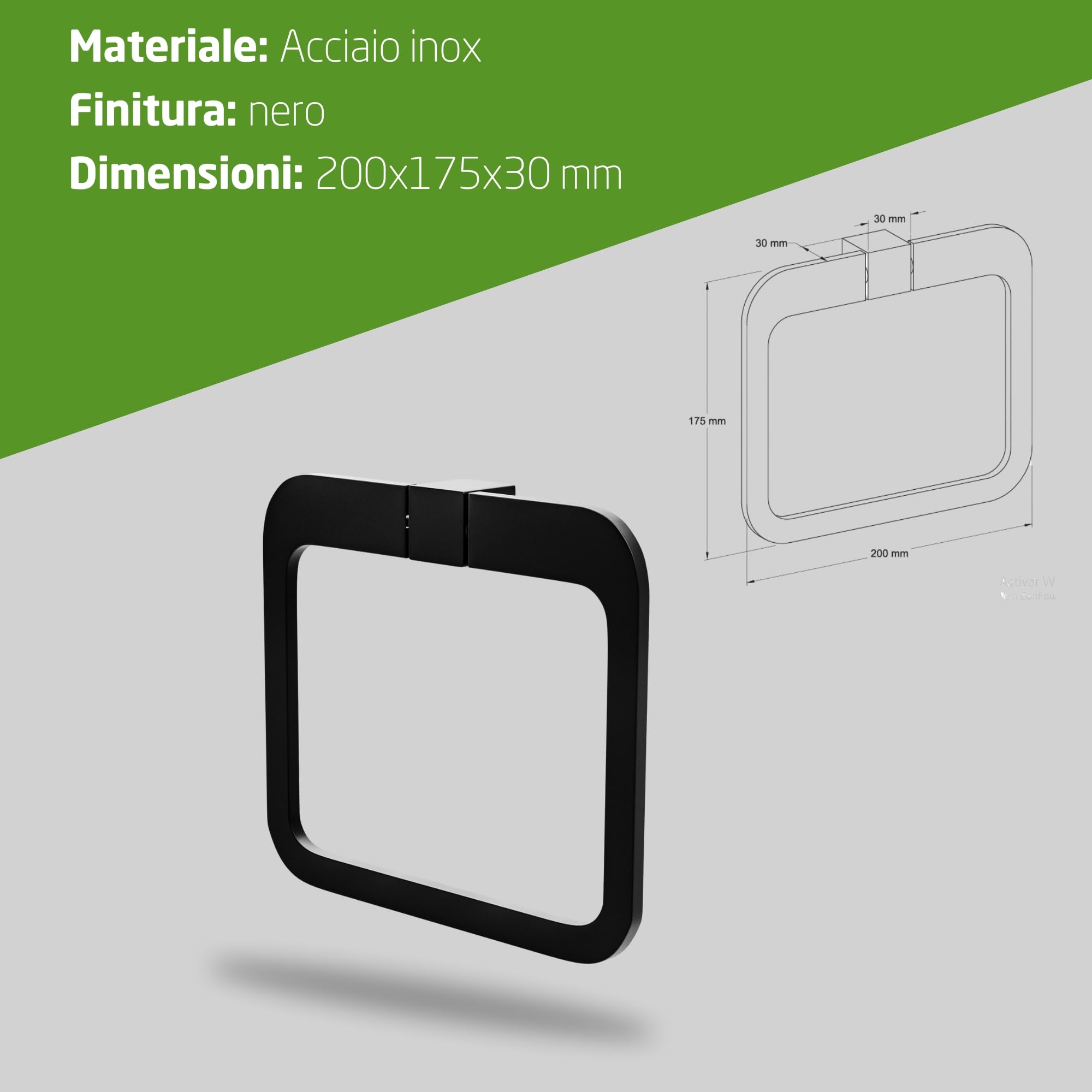 Amig - Portasciugamani da bagno Mod. Oma-4 | Supporto da parete per asciugamani Con viti incluse | 200 x 175 x 30 mm | Zamak | Nero opaco