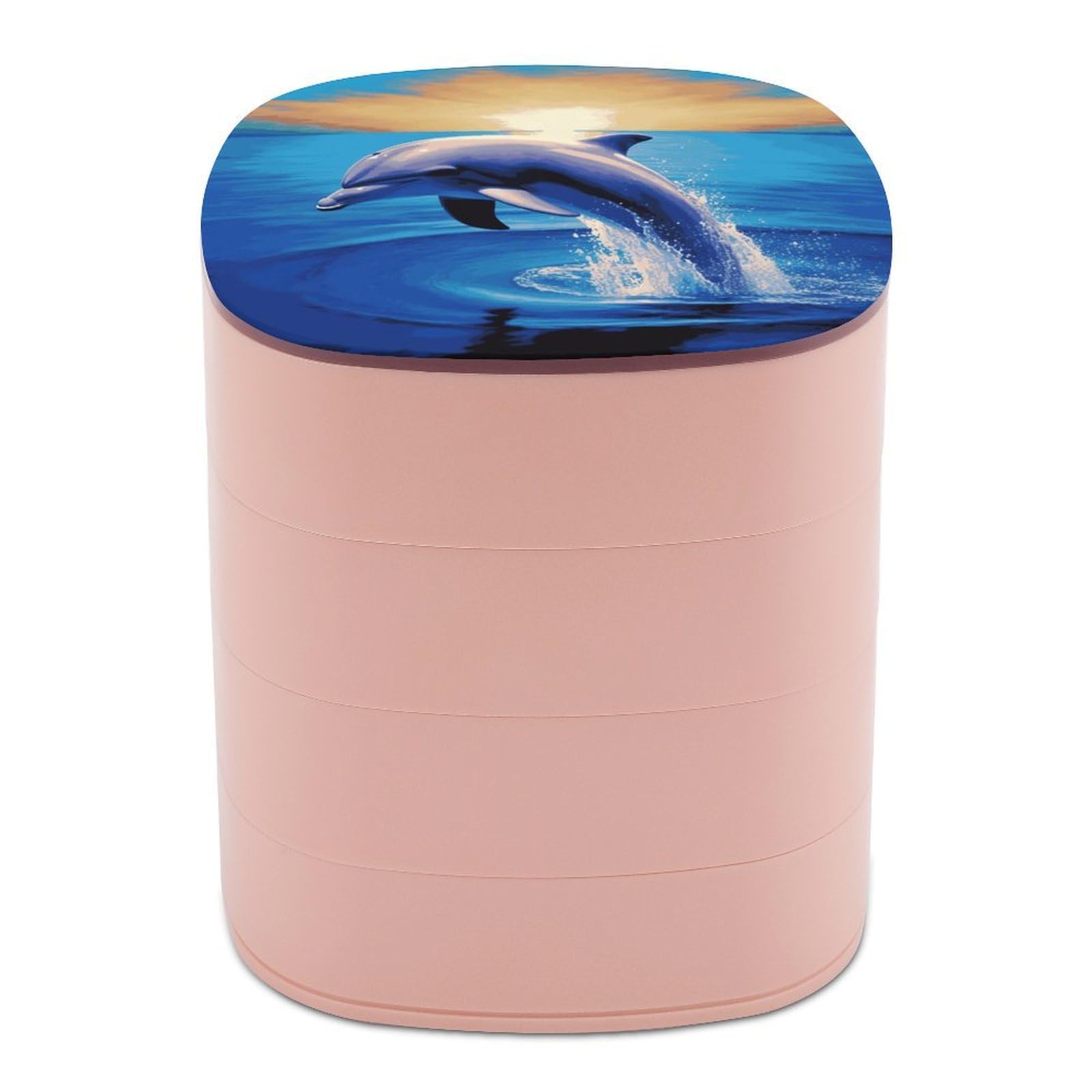 JTREHY Elegant Dolphin Jewelry Box 4-Layer Covered Rotating Jewelry Storage Box Large Capacity Storage Boxes Portable Jewelry Case for Bracelets Earrings Necklace