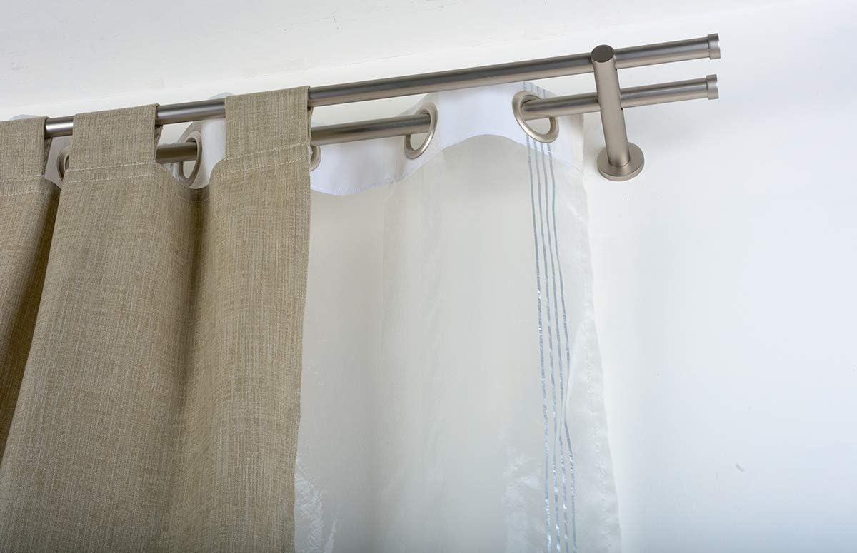 InCasa Curtain Double Pole: 20 mm Without Rings, Length 140 cm, Satin Steel-Complete, Stainless, Grey