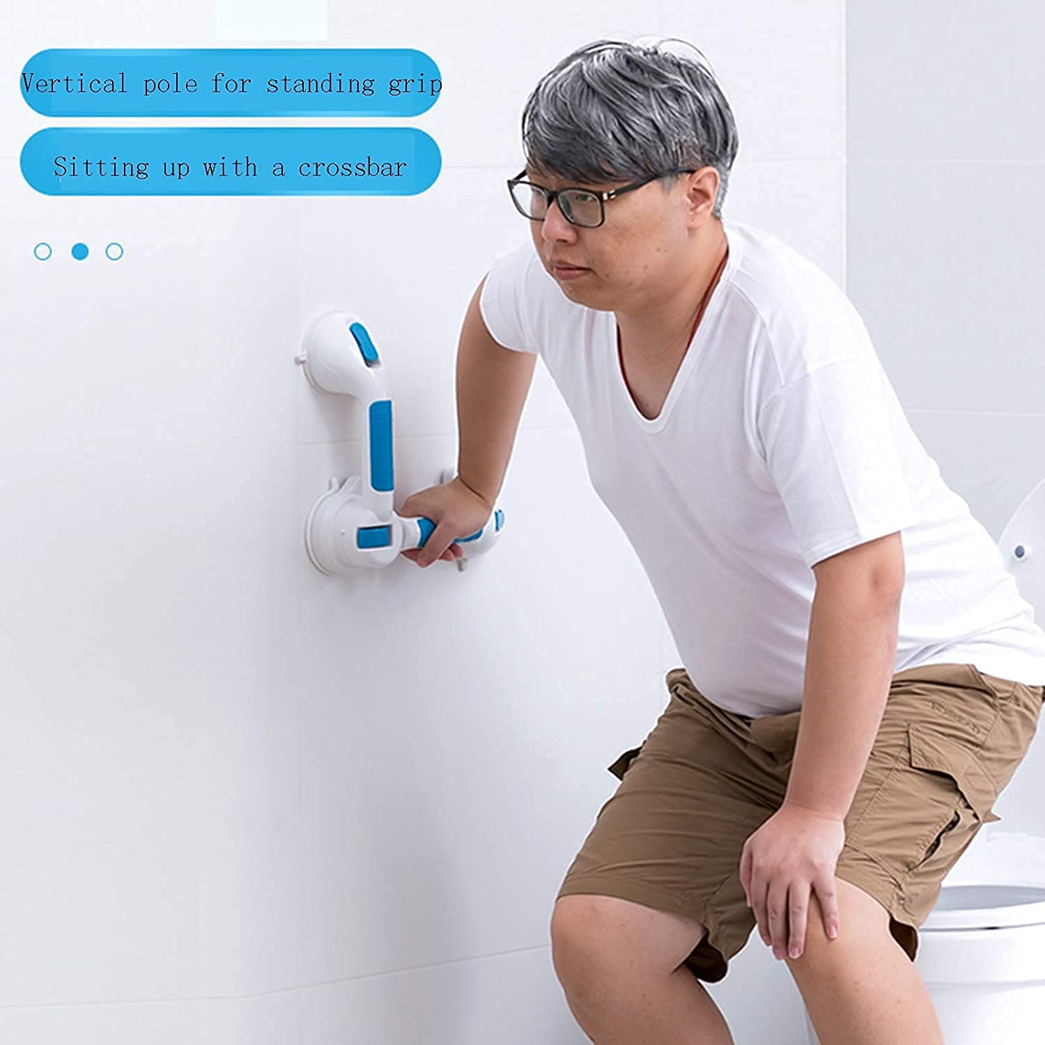 Barra di sicurezza in plastica scanalata per vasca da bagno, con impugnatura antiscivolo, per doccia e vasca da bagno, carico fino a 110 kg, blu, 49 x 12 x 9,5 cm