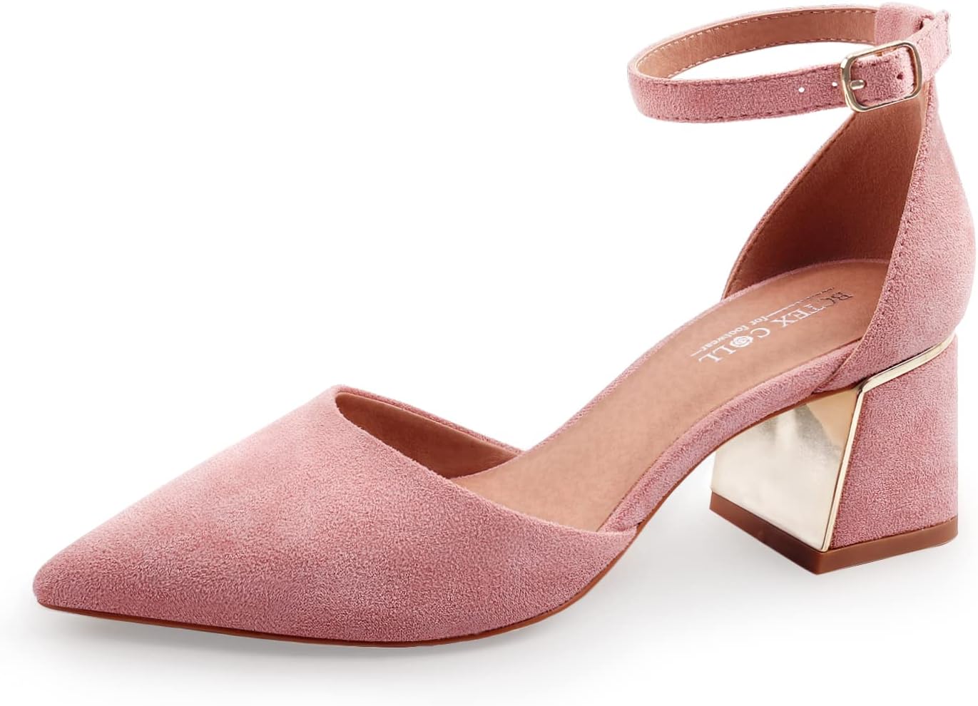 BCTEX COLL Womens Pointed Toe Pumps Shoes Ankle Strap Chunky Low Heels Metal Lined Sandals Designed for Women