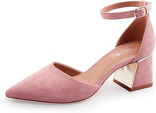 Womens Pointed Toe Pumps Shoes Ankle Strap Chunky Low Heels Metal Lined Sandals Designed for Women - Buy now