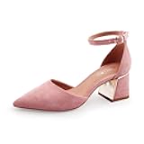 Womens Pointed Toe Pumps Shoes Ankle Strap Chunky Low Heels Metal Lined Sandals Designed for Women