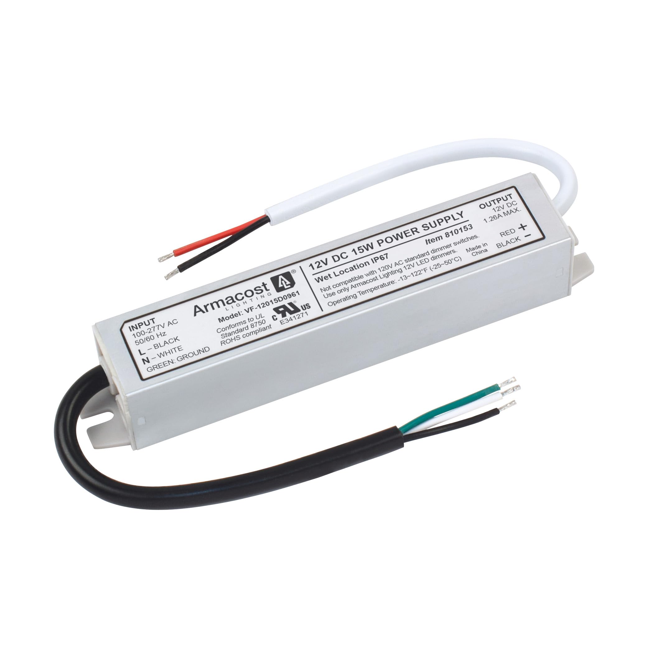 Armacost Lighting 15 Watt Standard Wet Location LED Driver 12V DC 810153