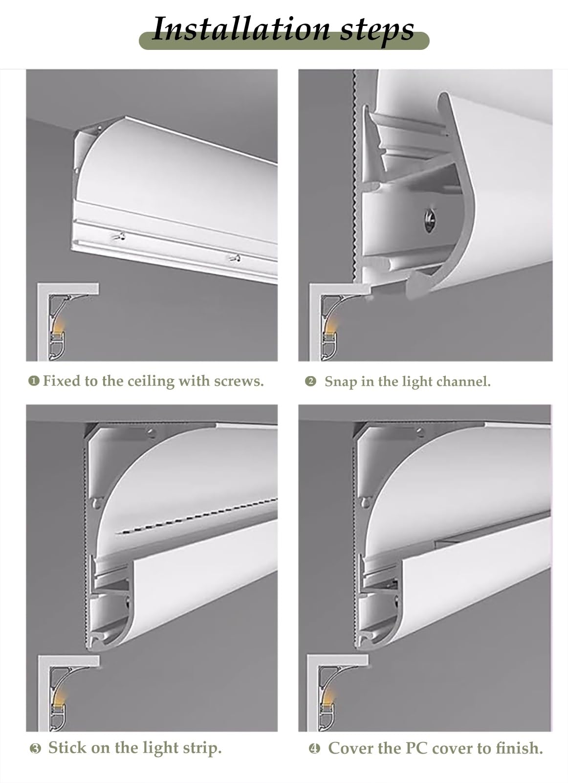 Profili per Strisce Led Battiscopa in Metallo Canale Led per Strisce Led, Canale in Alluminio per Modanatura di Illuminazione Led Senza Macchia, Canale Diffusore Led Flessibile per Modanatura Decorati