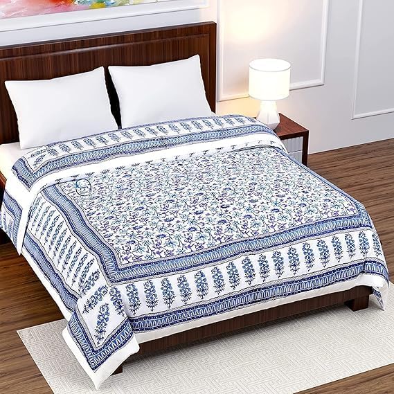 Image of EMIOUR 400 TC Pure Cotton Soft Jaipuri AC Quilt /Razai /Rajai Floral Print,Jaipuri razai Double Bed for Winter Printed (Design 11, Double Bed)