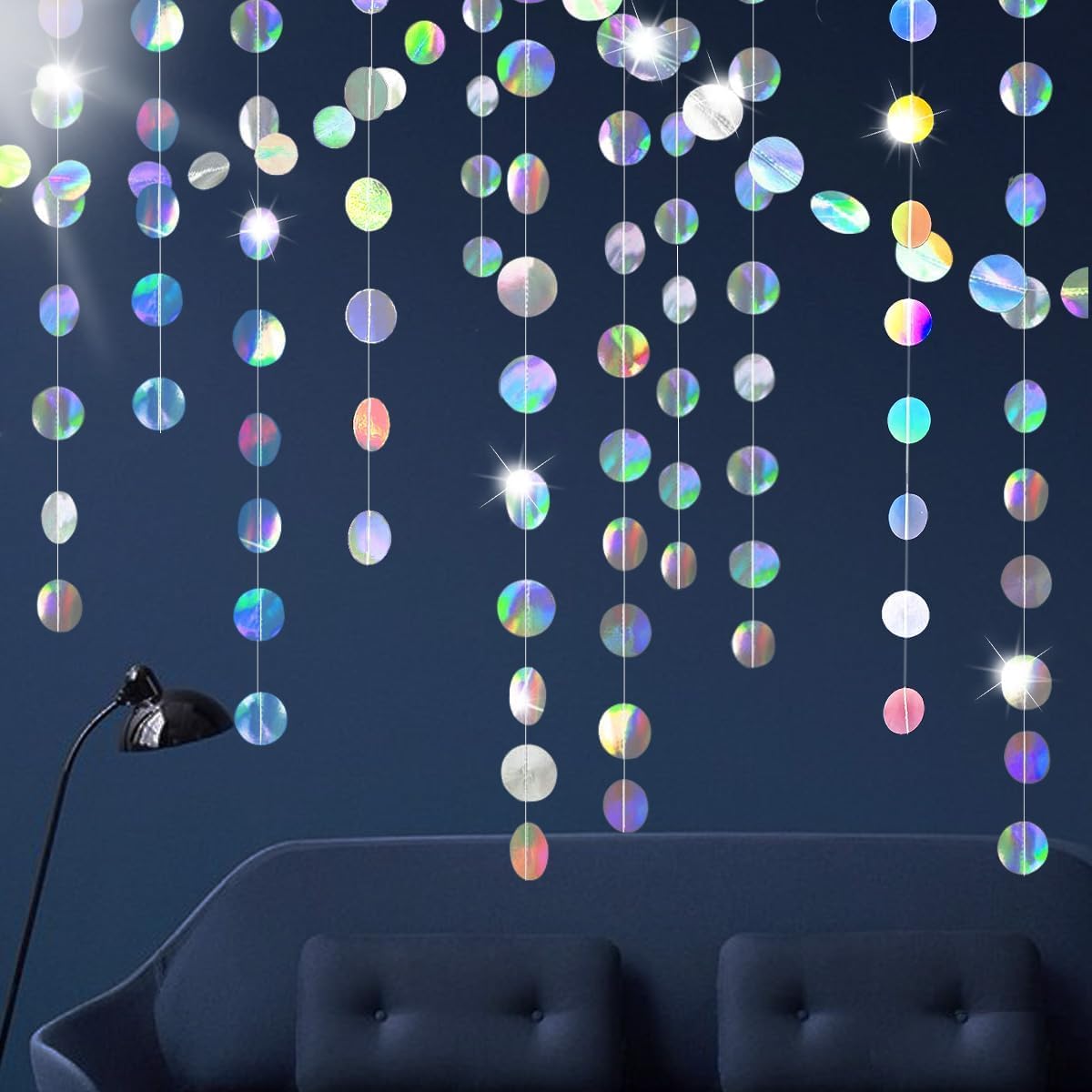 Ghirlanda di carta iridescente, 18 m, striscioni riflettenti per feste, striscioni metallici su entrambi i lati, decorazioni da appendere alla parete, sfondo iridescente per compleanni, matrimoni