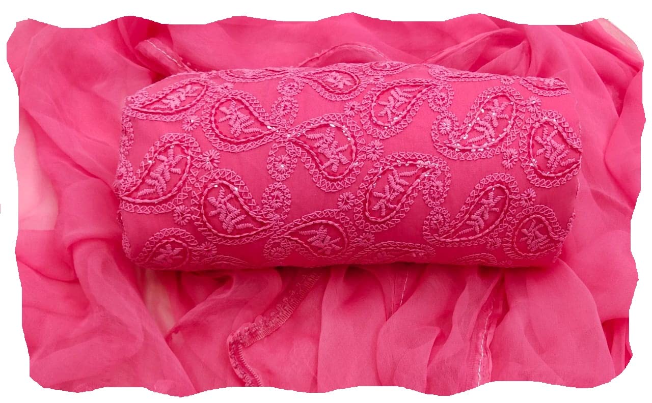 Pandadi SareePandadi Women's Georgette Lucknowi Chikankari Embroidered Unstitched Dress Material
