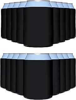 PartyPrints 25 Pack Black Blank Can Cooler Sleeves, Customizable Bulk Sublimation Insulated Foam for Beer, Collapsible Plain Drink Holder, Cold Soda Insulator, 12oz Regular, 16oz Tall Cans