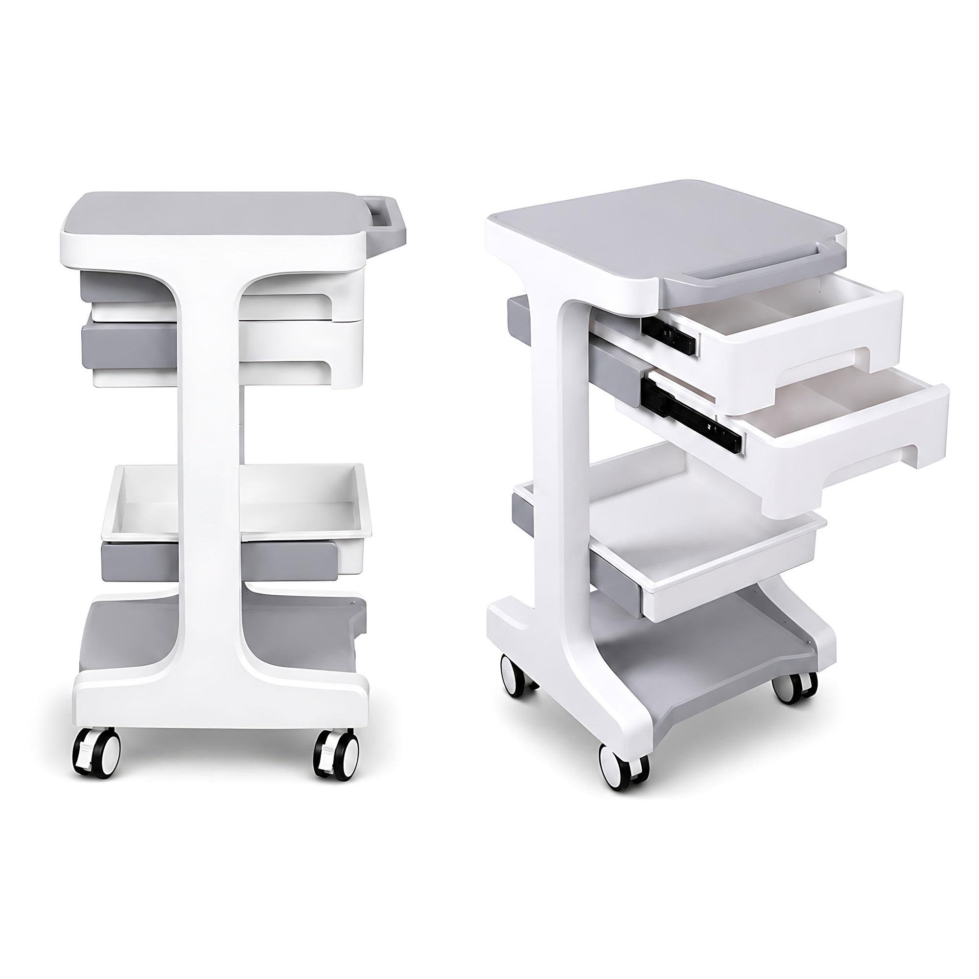 Carrello laboratorio 3 piani 2 cassetti, 50 kg, freni, per ambulatorio Grey | Design compatto e ingombro ridotto. Adatto a studi medici, ospedali, centri estetici, saloni di parrucchiere e laboratori.