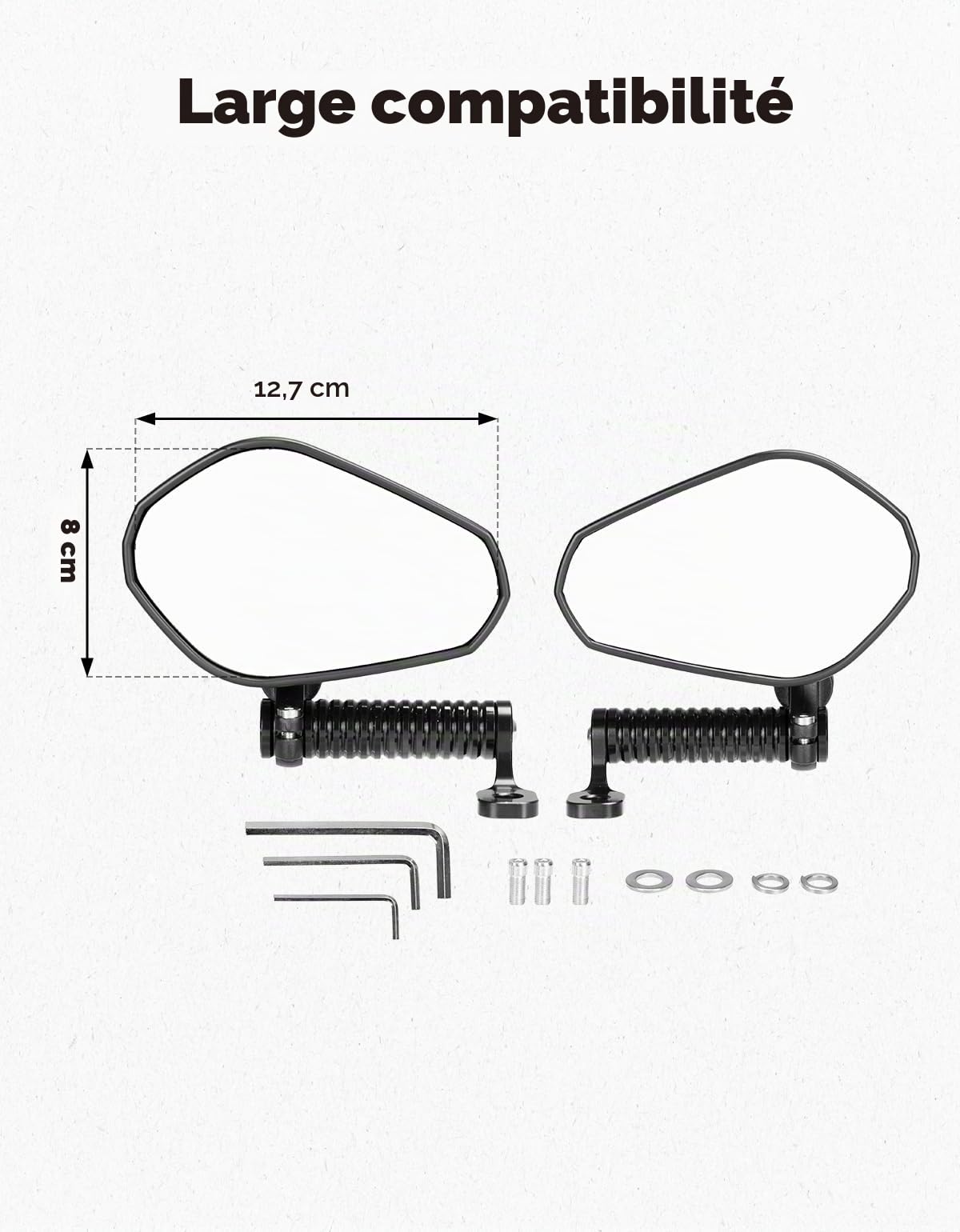 KEMIMOTO E9 Rétroviseurs Moto Homologués avec Extension CNC, Rétroviseur Universel M10, Compatibles avec les Cruisers et les Motos Route
