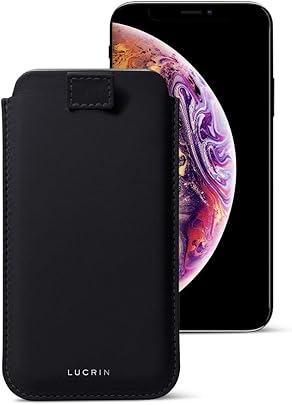 Lucrin Funda con leng eta pull-up para iPhone XS iPhone Negro Piel Liso Lucrin Funda con leng eta pull-up para iPhone XS iPhone Negro Piel Liso