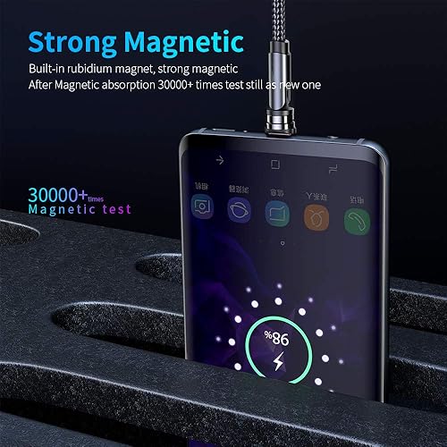 Miniatura 6 de Cable de carga magnético 3 en 1 de rotación de 540 (paquete de 7, 1.6 pies3.3 pies6.6 pies6.6 pies10 pies10 pies), cargador de teléfono magnético