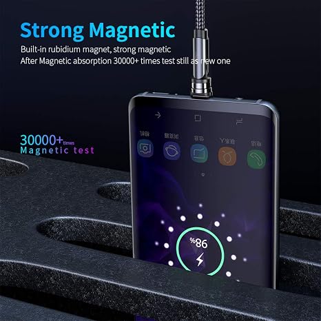 540 Rotation 3 in 1 Magnetic Charging Cable (7-Pack, 1.6ft/3.3ft/6.6ft/6.6ft/10ft/10ft, Magnet Phone Charger Compatible with Micro USB, Type C Device, black, (NEW-7PACK)