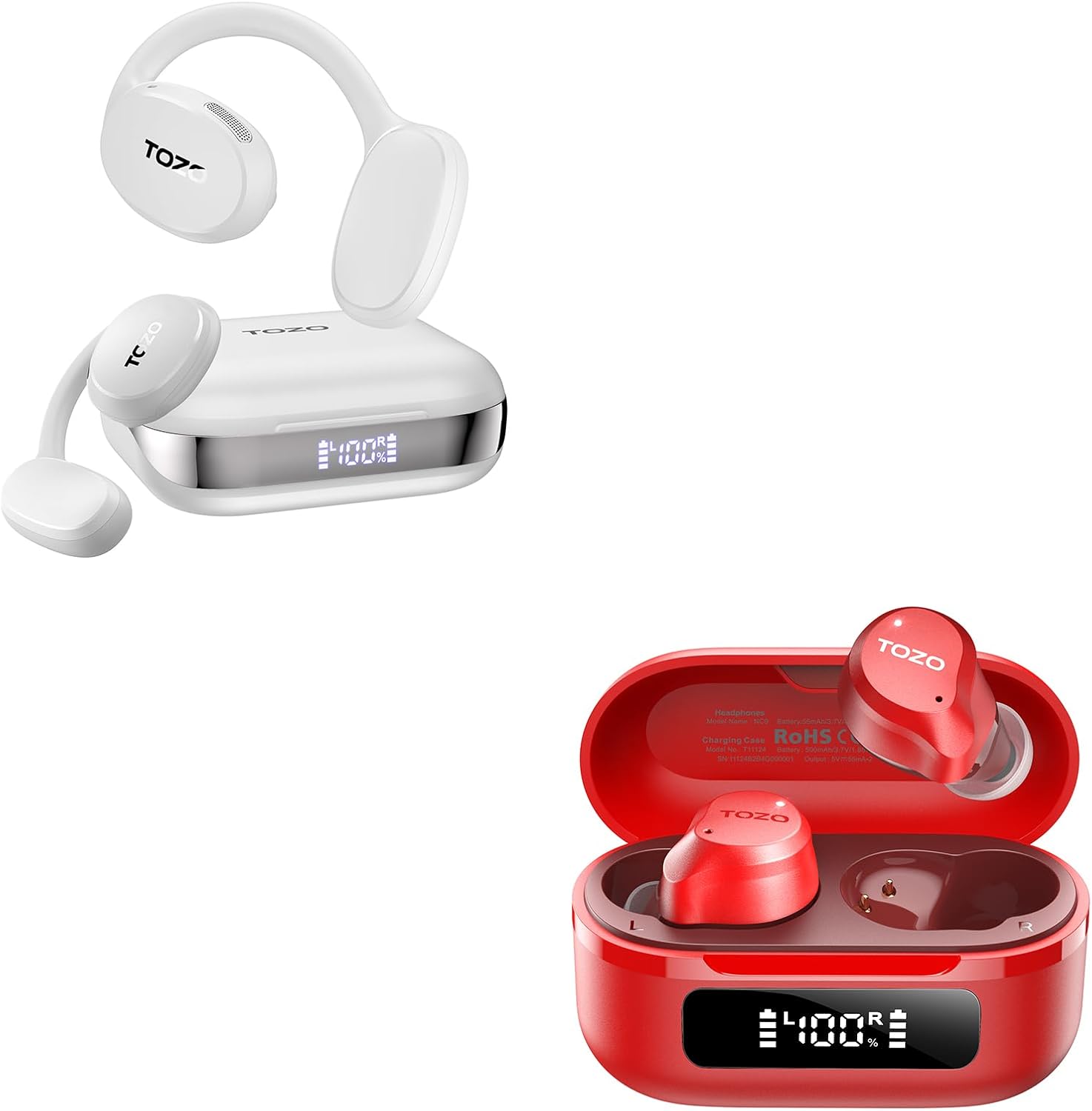 TOZO OpenEgo True Wireless Open Ear Headphone NC9 Hybrid Active Noise Cancelling Wireless Earbuds