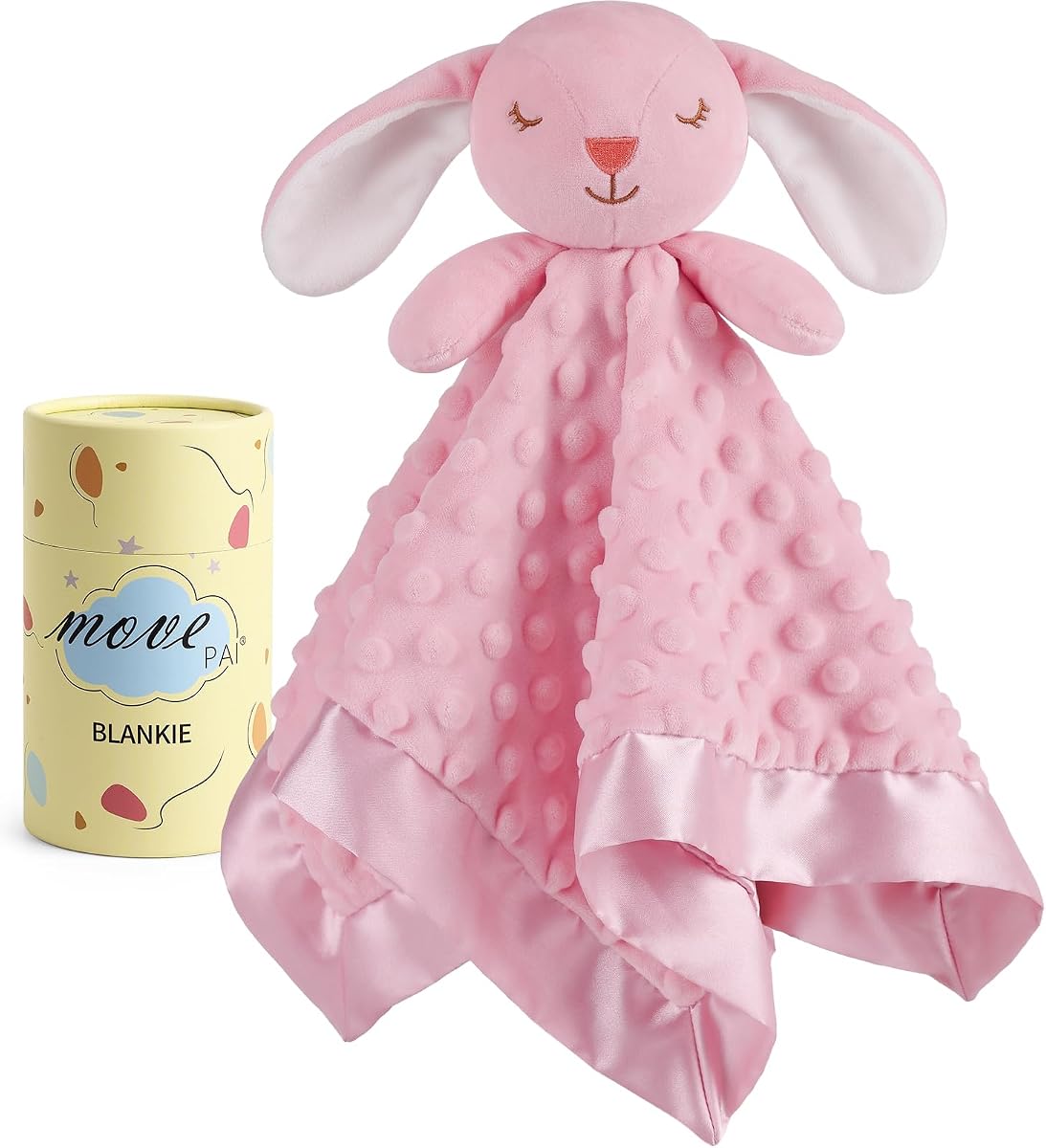 Loveys para bebés, manta de seguridad suave para bebés Lovies para bebés, manta de animales de peluche para recién nacidos con juguete para acurrucarse, regalos para niñas, manta de seguridad de conejito rosa de 16 pulgadas