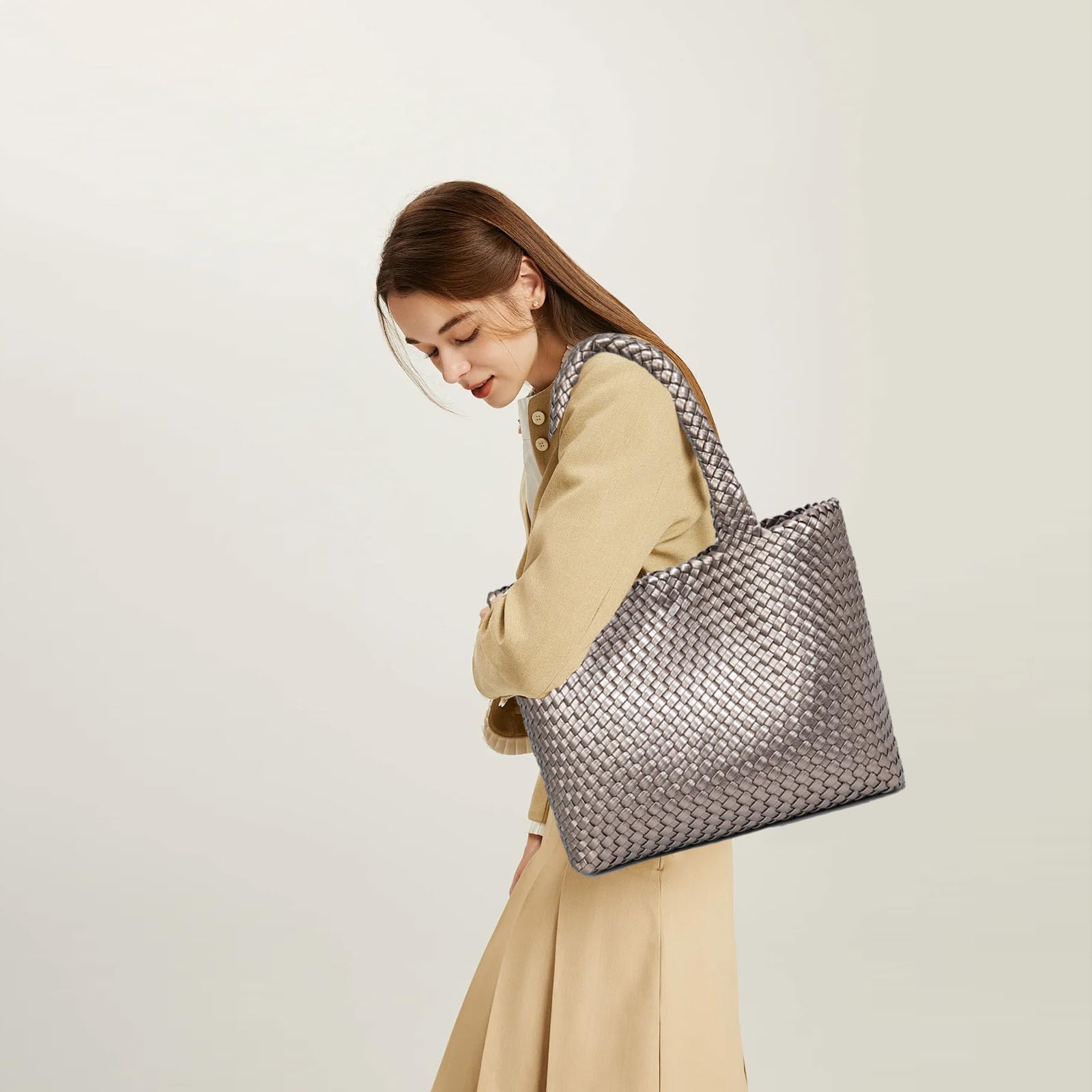 JINMANXUE Tejida a la Moda, Bolso de Mano para Mujer Unisex Adulto, 16.1" W x 7.1" D x 11" H