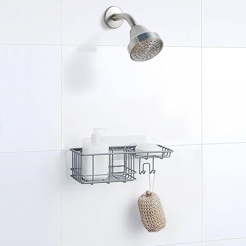 Miniatura 2 de SunnyPoint Organizador clásico de ducha montado en la pared con gancho adhesivo extraíble. No necesita taladrar (gris, estándar)