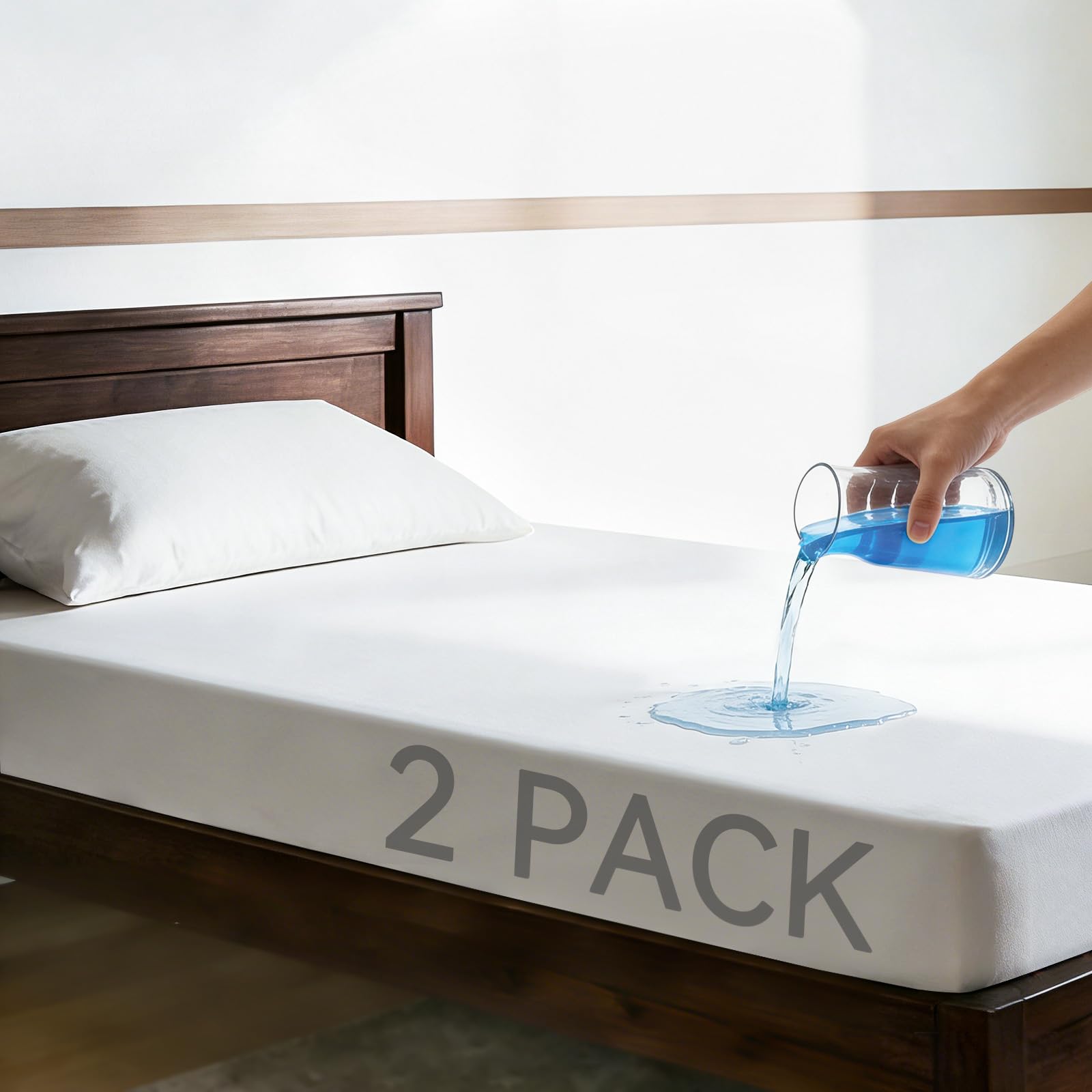 2 Pack Waterproof Mattress Protector Single Bed – Fitted Deep Pocket Single Bed Mattress Cover,Soft Knitted Fabric,Breathable&Noiseless,Machine Washable